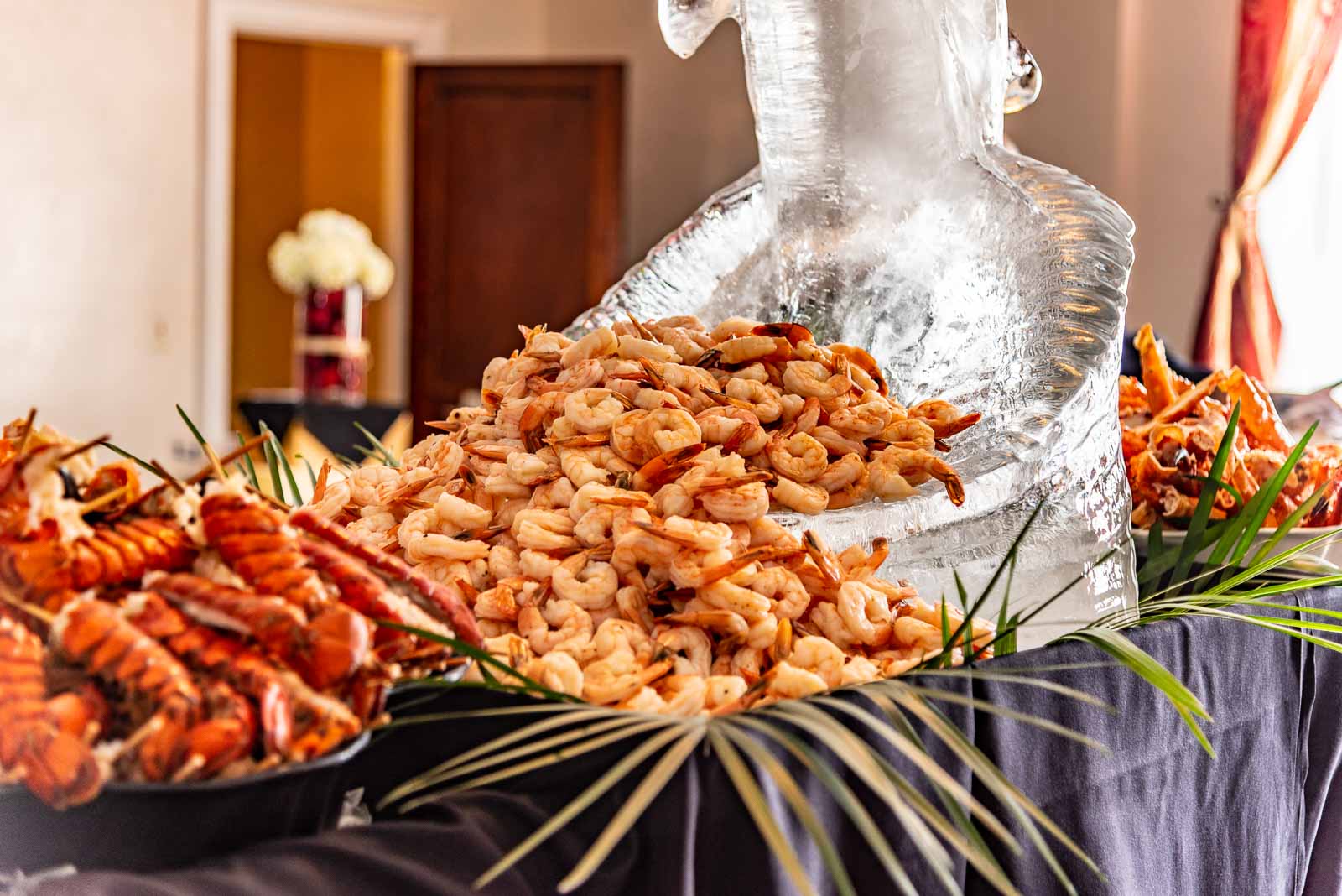 Corporate Party Shrimp served up on an ice sculpture.